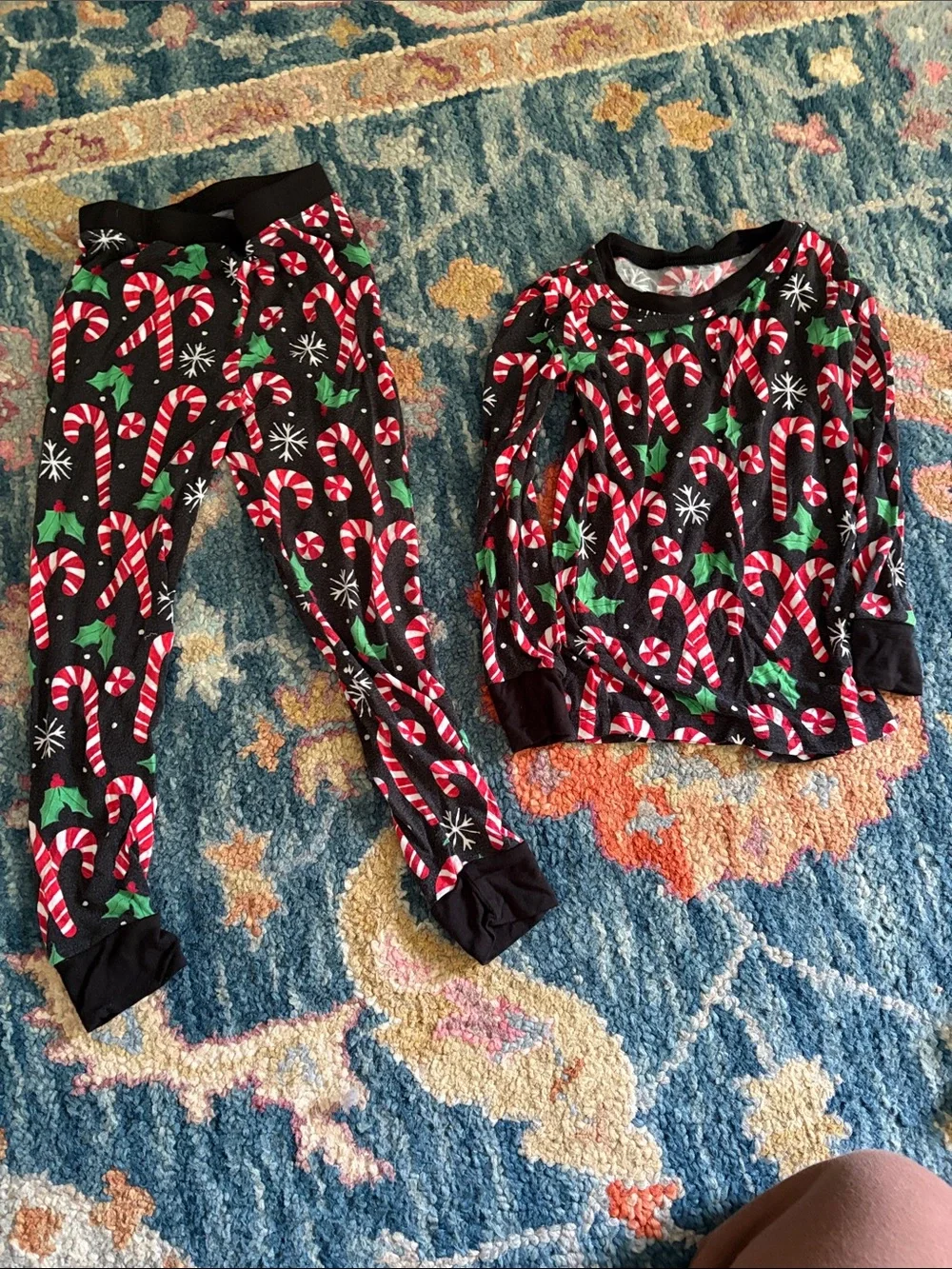 Little Sleepies Black Candy Cane Print Kids Pajama Set